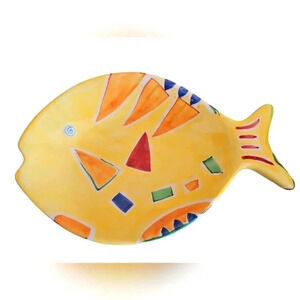 FWC Fish Dish Small Platter Vibrant Yellow Summer Dish 10”x7”
